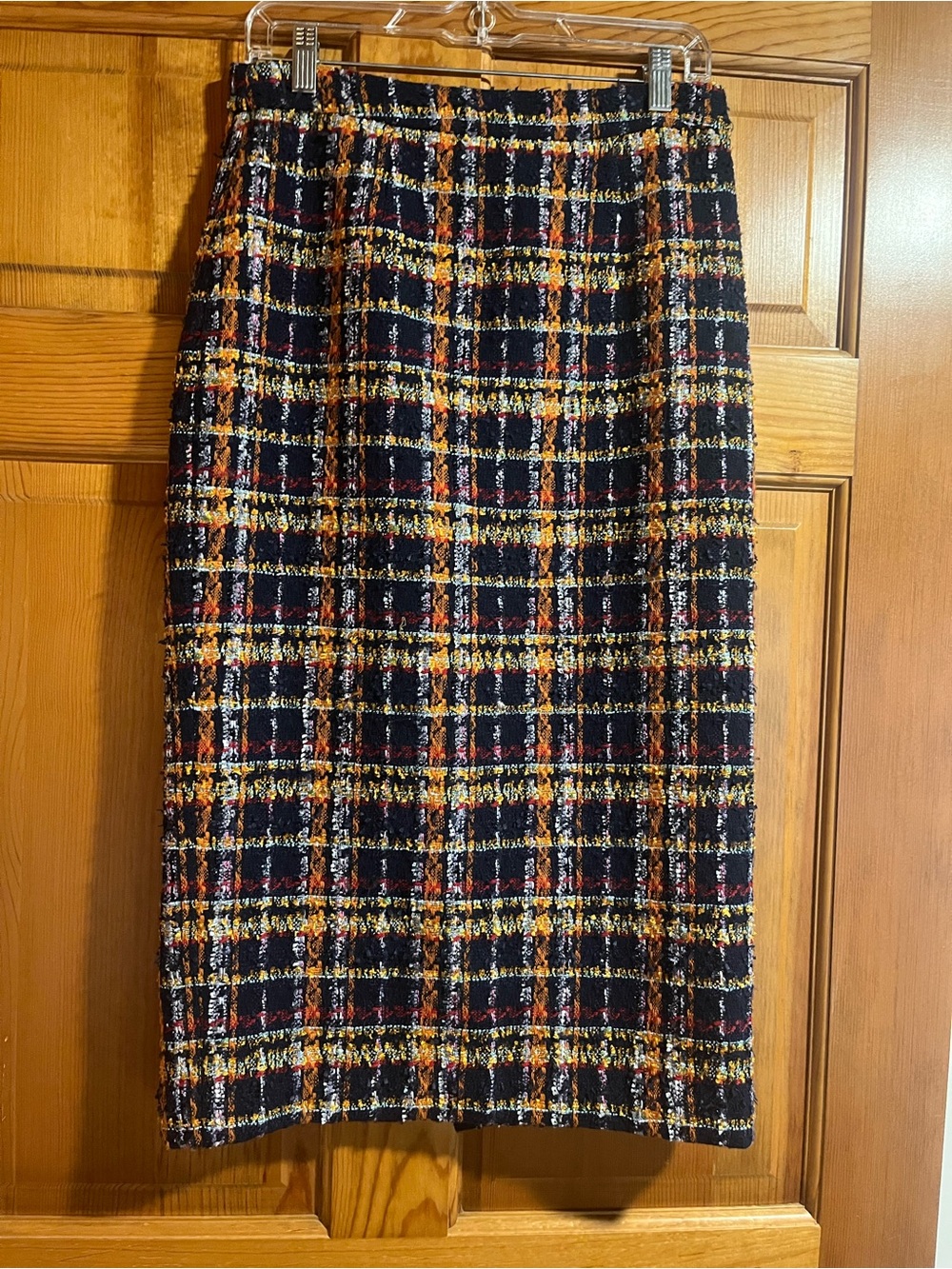 Halogen Black Tweed Plaid Pencil Skirt with Autumn Accent Colors